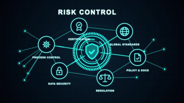 Risk control concept display on abstract digital technology background business security data cyber network business security data cyber network