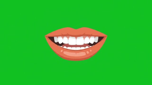 Stylized Smiling Mouth Lips Talking With Synchronized Speech Animation Isolated on Clean Green Screen for Motion Graphics Overlay