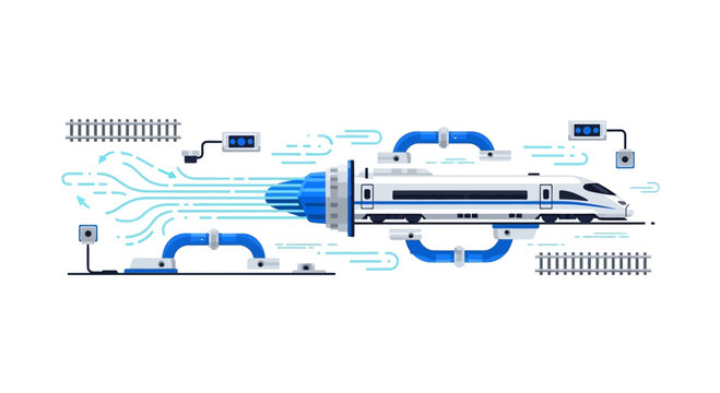 Futuristic High-Speed Bullet Train and Hyperloop Technology Vector Illustration