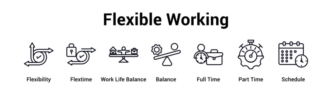 Flexible Working web banner icon vector illustration concept for business with icon of Flexibility, Flextime, Work Life Balance, Balance, Full Time, Part.