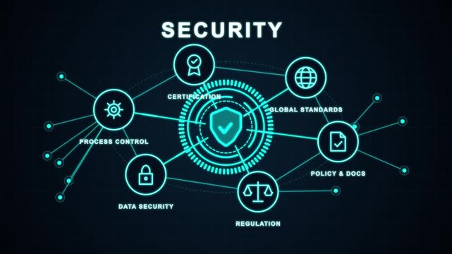 Digital security network diagram with shield icon and information security concepts on dark background cyber technology data protection business cyber technology data protection business