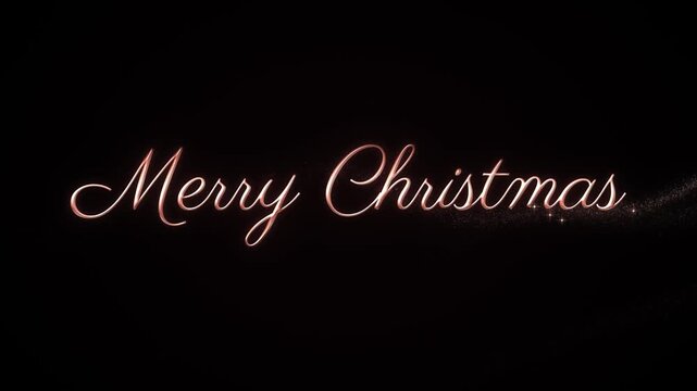 Animated rose gold "Merry Christmas" text with sparkle trails