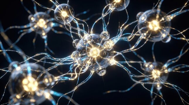 Abstract visualization of interconnected neurons firing signals in the brain
