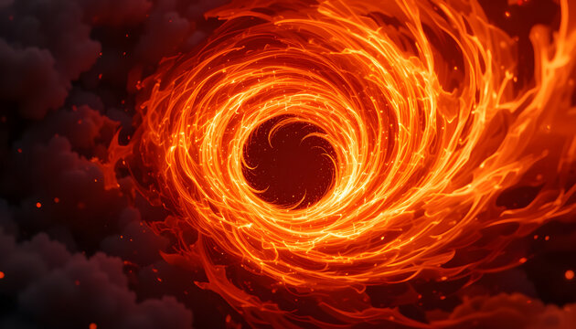 Bright orange fire vortex swirling in a dark space background