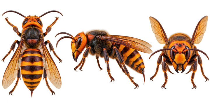 Giant Hornet Set with Top Side and Front Views Isolated on White Background