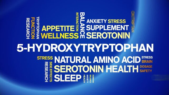 5-HTP animated word cloud-5-Hydroxytryptophan animation tag kinetic typography seamless loop.