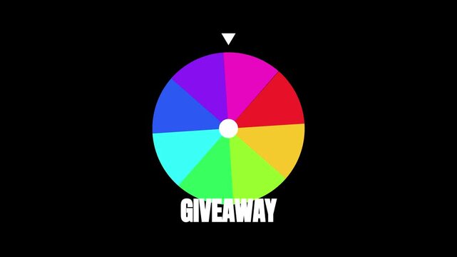 Colorful spin wheel graphic animation with giveaway text, vibrant prize wheel motion graphic, lucky draw game display