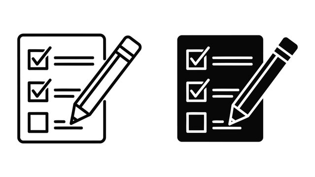 Survey checklist and pencil icon set for digital feedback or educational testing
