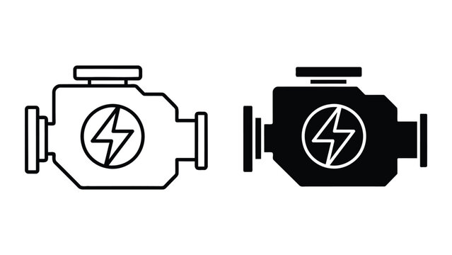 Car engine block with electric bolt icon for hybrid and electric vehicle vector set