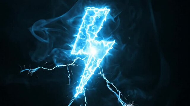 Blue Electric Lightning Bolt Glowing with Intense Sparking Energy Animation on Isolated Black Background