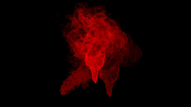 Red Fire Cloud with Soft Rolling Smoke and Fine Particle Trails on Black Background for Dramatic Abstract Posters and Cinematic Compositions
