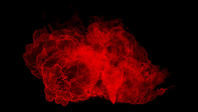 Red Fire Cloud with Layered Rolling Smoke and Glowing Particle Trails on Black Background for Dramatic Banners and Cinematic Visual Effects.