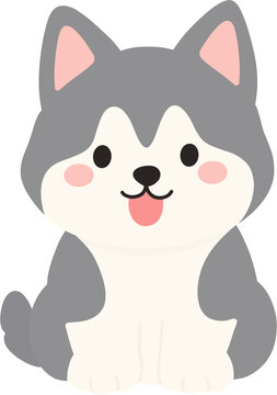 쫑긋한 귀와 귀여운 표정의 시베리안 허스키 강아지 일러스트