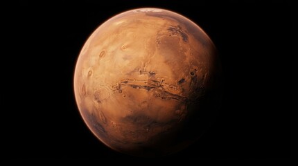 Fototapeta premium Illustration of the planet mars against a deep black space background with solar system red planet celestial body space exploration science fiction planet surface outer space starry