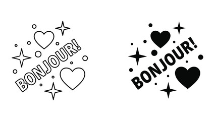 Bonjour greeting sign with hearts and stars isolated on transparent background vector set © SHAHJAHAN 