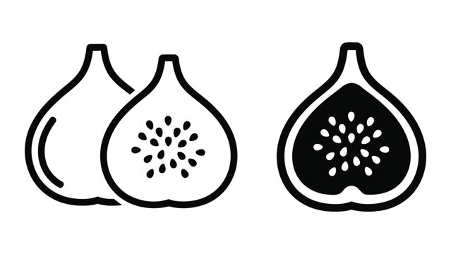 Fresh fig fruit halves vector icon set isolated on white background flat graphic