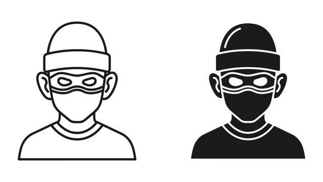 Burglar with mask and beanie hat vector icon isolated on transparent background design