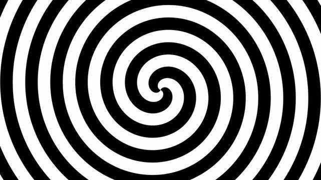 Hypnotic double spiral rotating in black and white, two twisting swirls creating optical illusion, op art motion background