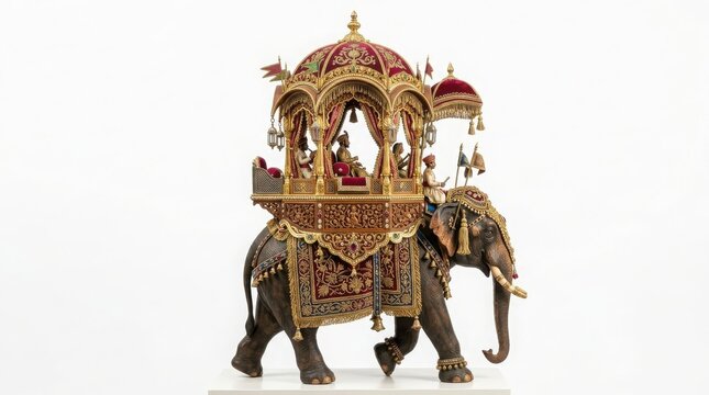 Decorative ornate golden elephant figurine with traditional indian wedding palanquin wedding decoration elephant statue asian culture decorative art gold ornament ceremonial elephant