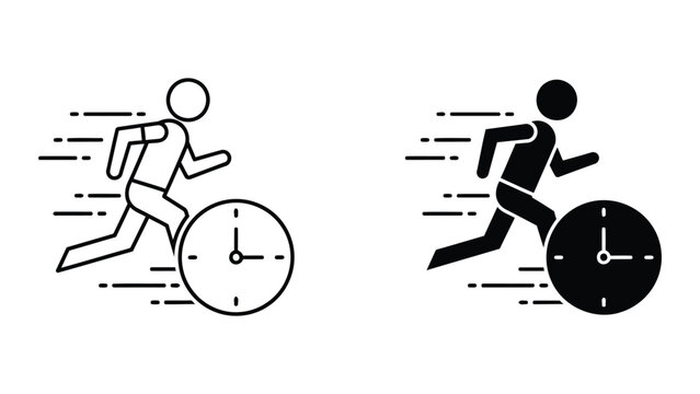 Runner with clock icon vector illustration outline and solid
