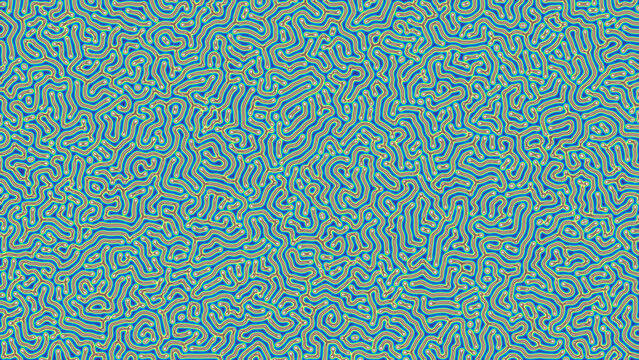 Seamless Turing pattern with gray and green maze lines on a blue background