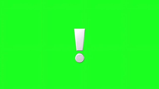 White exclamation mark symbol inside a rounded red shape on a green screen graphic design element showing rendered inside container, set against for easy