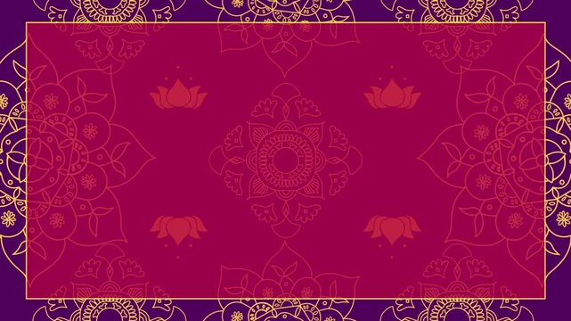 Decorative pink and purple background with gold mandala patterns and lotus