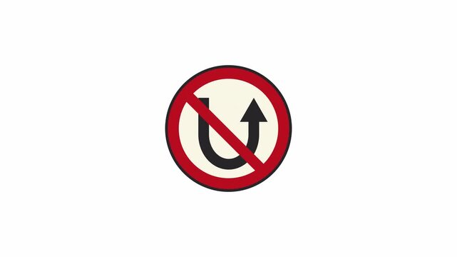 Animated No U-Turn Prohibited Traffic Sign on White