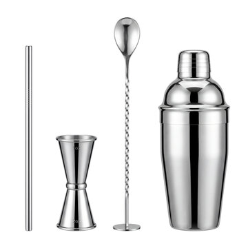barware set cocktail shaker jigger spoon flat vector illustration design