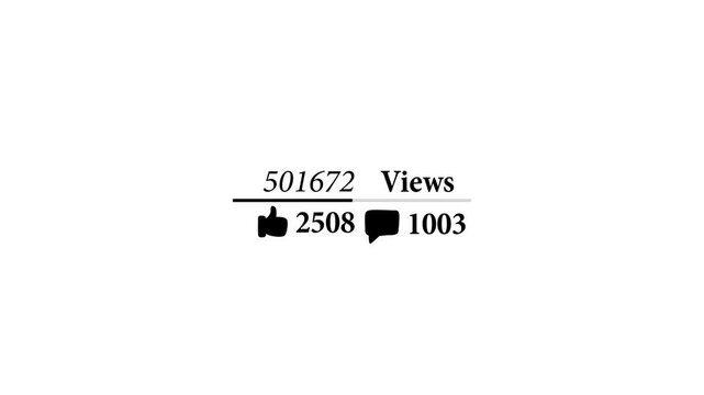 Black and white social media engagement graphic showing  0 to million views, 5,000 likes, and 2,000 comments for illustrating digital audience interaction and video performance.4k