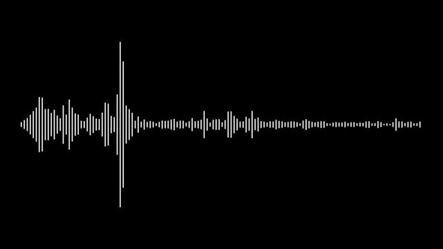 Sound wave animation isolated on black background. White on black sound waves background. White audio waveform spectrum animation. Music waves oscillation. Futuristic audio waves visualization. 