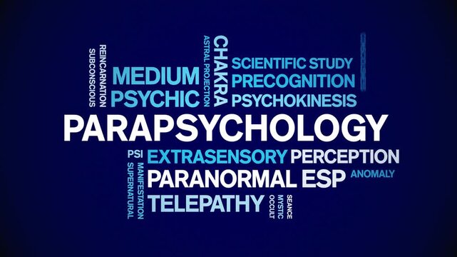 Parapsychology animated word cloud-animation tag kinetic typography seamless loop.