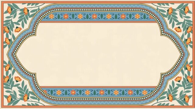 Decorative vintage style rectangular frame with ornate floral pattern and pastel colors decorative border ornamental