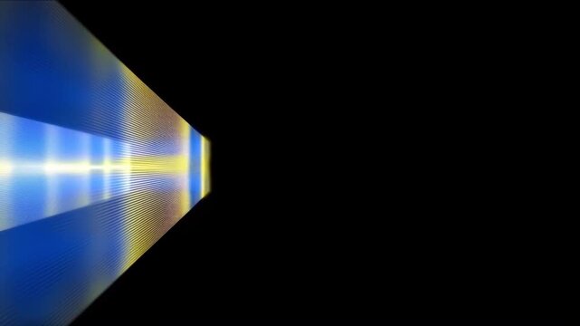 黒背景の左端で光波の曲線ブレードが発光しながら連動して変位するCGループ動画背景