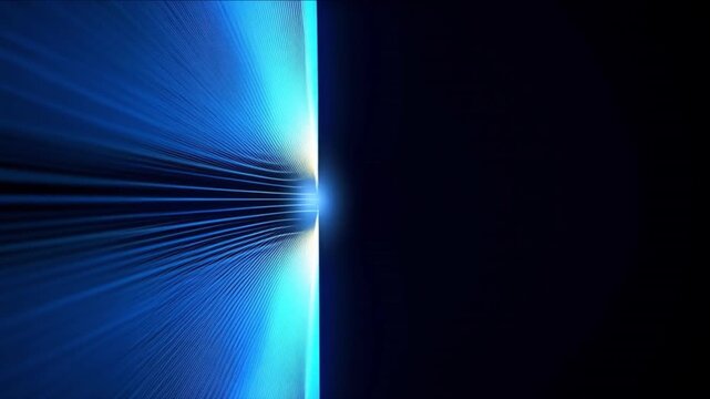 黒背景の左端で光波の曲線ブレードが発光しながら連動して変位するCGループ動画背景