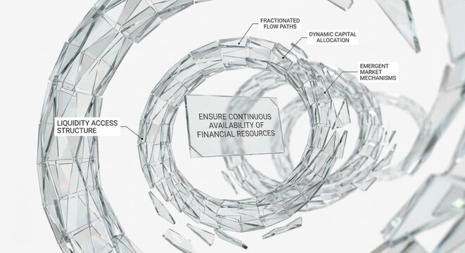 Abstract Geometric Glass Prisms Arranged in a Circular Structure with Financial Text