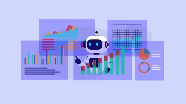 AI Robot Analyzing Financial Data and Business Analytics cartoon animation