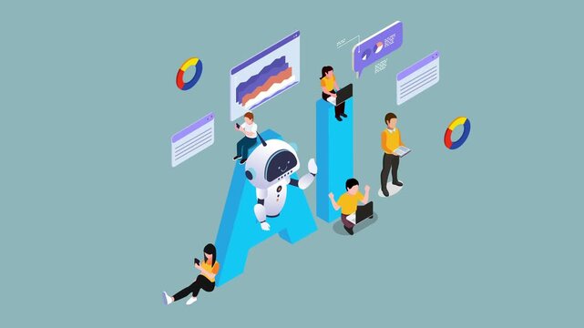 AI Artificial Intelligence Technology and Data Analytics Concept 3d animation cartoon