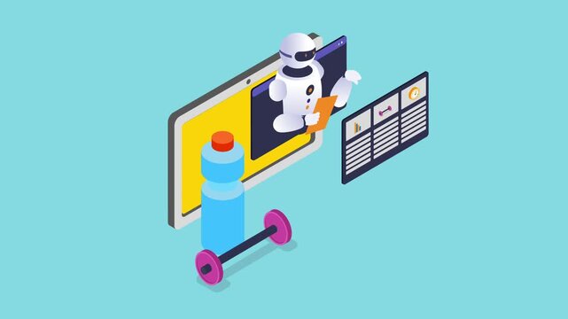 AI Fitness Trainer and Online Workout Tracker Concept 3d animation cartoon