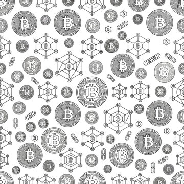 Bitcoin Cryptocurrency Seamless Pattern - Digital Currency and Blockchain Technology