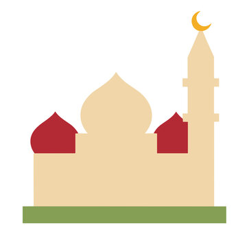 Flat illustration of a mosque with domes and crescent moon