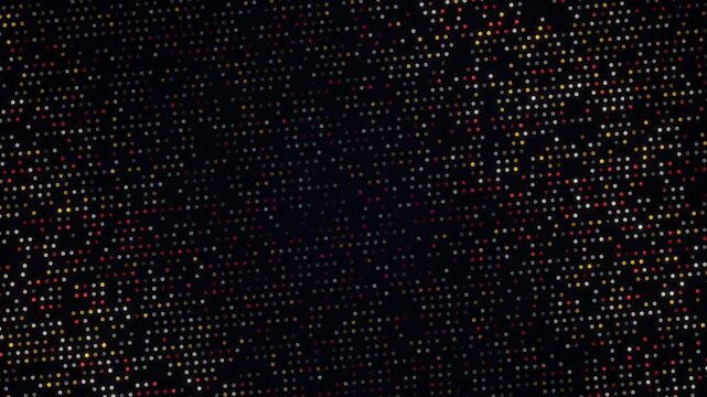 Multicolored light dots ripple in shifting rows across a dark abstract background