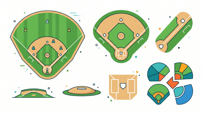 Baseball Field Infographic Elements Vector Set