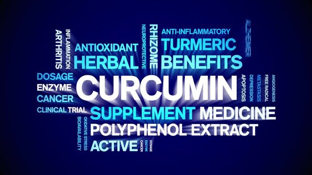 Curcumin animated word cloud-animation tag kinetic typography seamless loop.