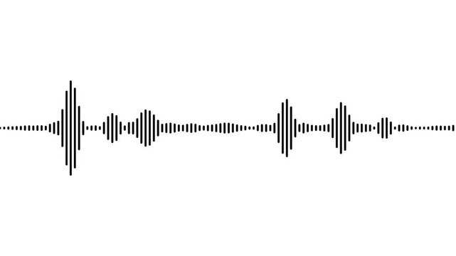 Waveform Audio. Black sound waves background animation, 4k abstract music sound wave or audio wavefrom isolated on white background. White sound waves meter- Lines audio wave visualisation.
