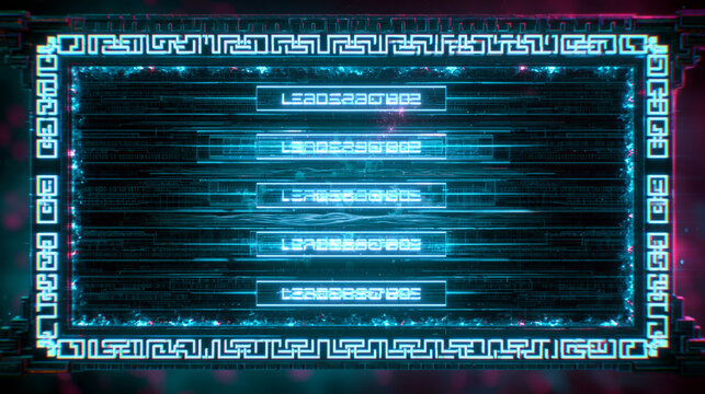 Glitch style digital frame featuring blue light effects and glowing text placeholder for modern gaming broadcast overlays.