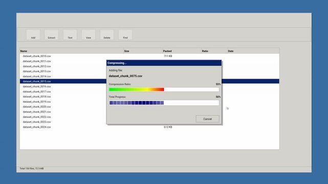 Retro data compression UI animation showing a file processing window on a classic gray background for your technology project visual design needs