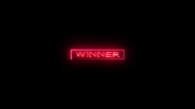 A vibrant pink neon sign spelling out the word WINER in capital letters, enclosed within a rectangular frame, is prominently displayed against a stark black background, signifying success