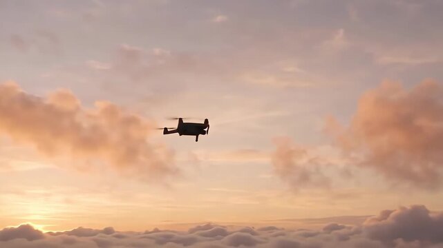 Quadcopter Drone Flying Forward Through White Fluffy Clouds