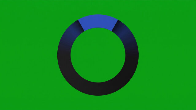グリーンバックの中央に配置された青い円形リングが静止するCG抽象背景